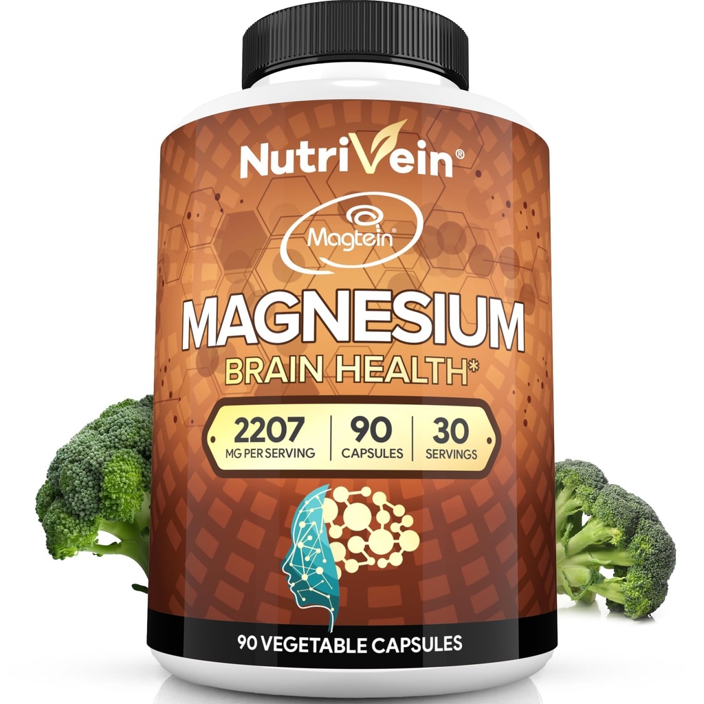 Nutrivein Premium Magtein Magnesium L-treonaatti täydentää 2207 mg - 90 kapselia (3 a päivä): High-Absorption Magnesium treonate aivoihin, uneen, mielialaan ja toipumiseen
