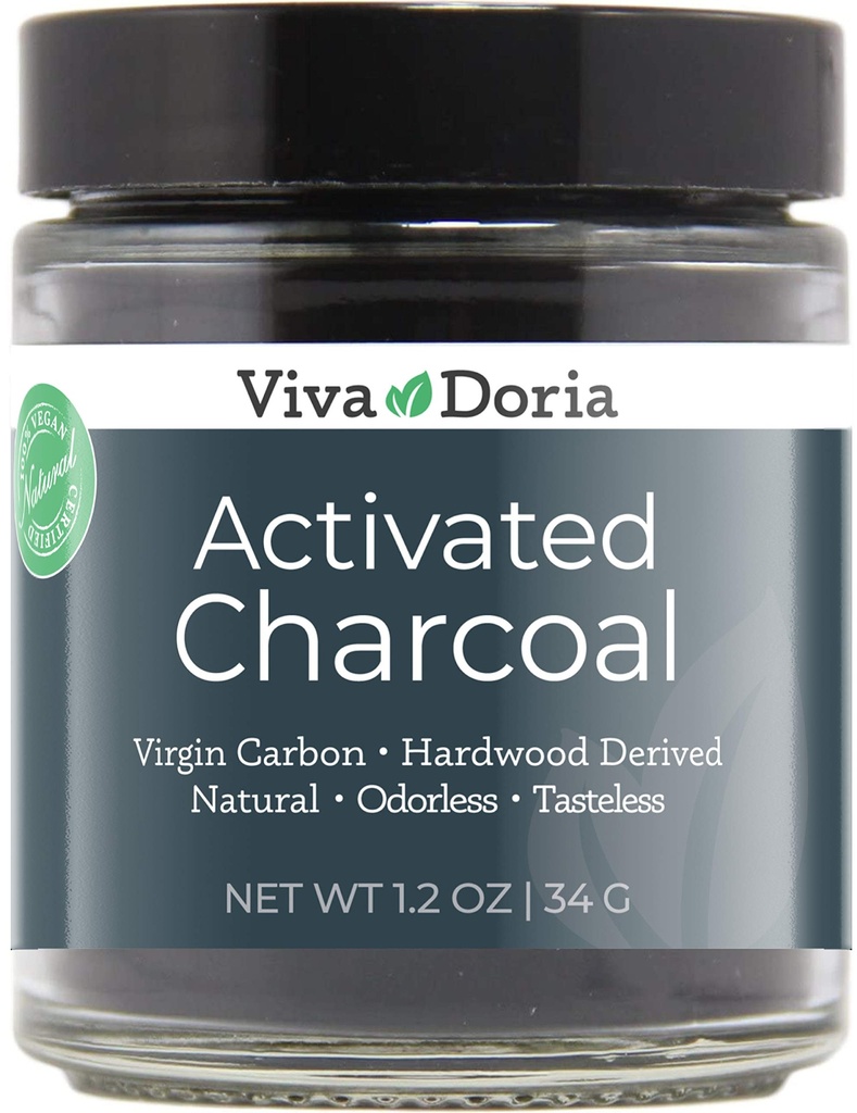 Viva Doria Aktiivihiilijauhe, kovapuu, ruokaluokka, 1,2 Oz lasiastia