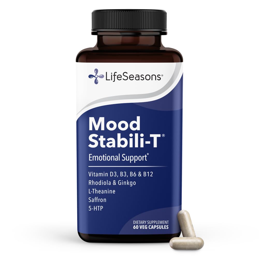 LifeSeasons - Mood Stabili-T - Positive Mood Booster - parannettu rauhallisuus ja onnellisuus - rentoutunut ja tasapainoinen mieli - sisältää Rhodiola, Ginkgo Biloba, ja D3-vitamiini (60 kapselia)