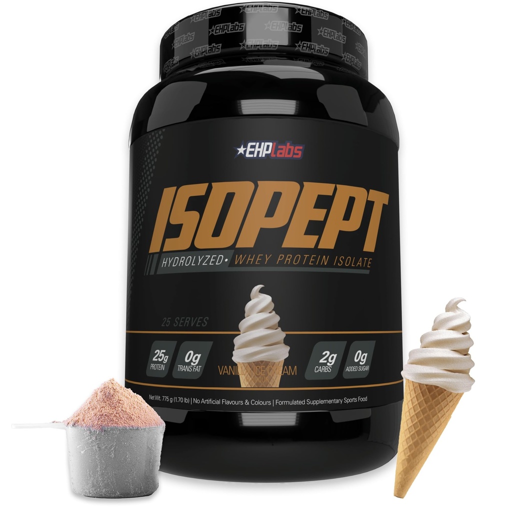 IsoPept Hydrolysed Whey Protein Powder av EHPlabs - 100% Whey Protein Isolate & Hydrolysate, 27g Protein, Non-GMO, Gluten Free, Fast Absorbing, Easy Digesting, 27 Serves (Vanilla Ice-Cream)