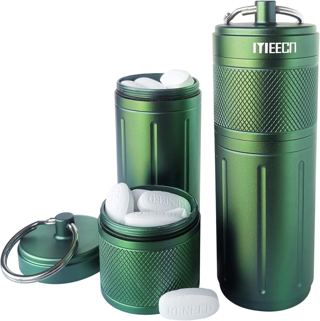 Kaksi kerrosta suuri pilleri Organizer, alumiini säiliö, vedenpitävä, voi tallentaa pillereitä mitään Kokoja, vitamiineja, Turskan maksaöljy, lisäravinteet ja lääkkeet, Rv tuotteet, Koko:1.6 x 1.6 x 4,4 in (vihreä)