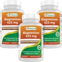 Best Naturals Magnesium 425 mg 180 Kasviskapselit - suuri imeytyminen Magnesium Glycinate & Magnesiumoksidi Kelatoitu, ei-GMO, gluteeniton lihasrelax (180 laatikko 3)