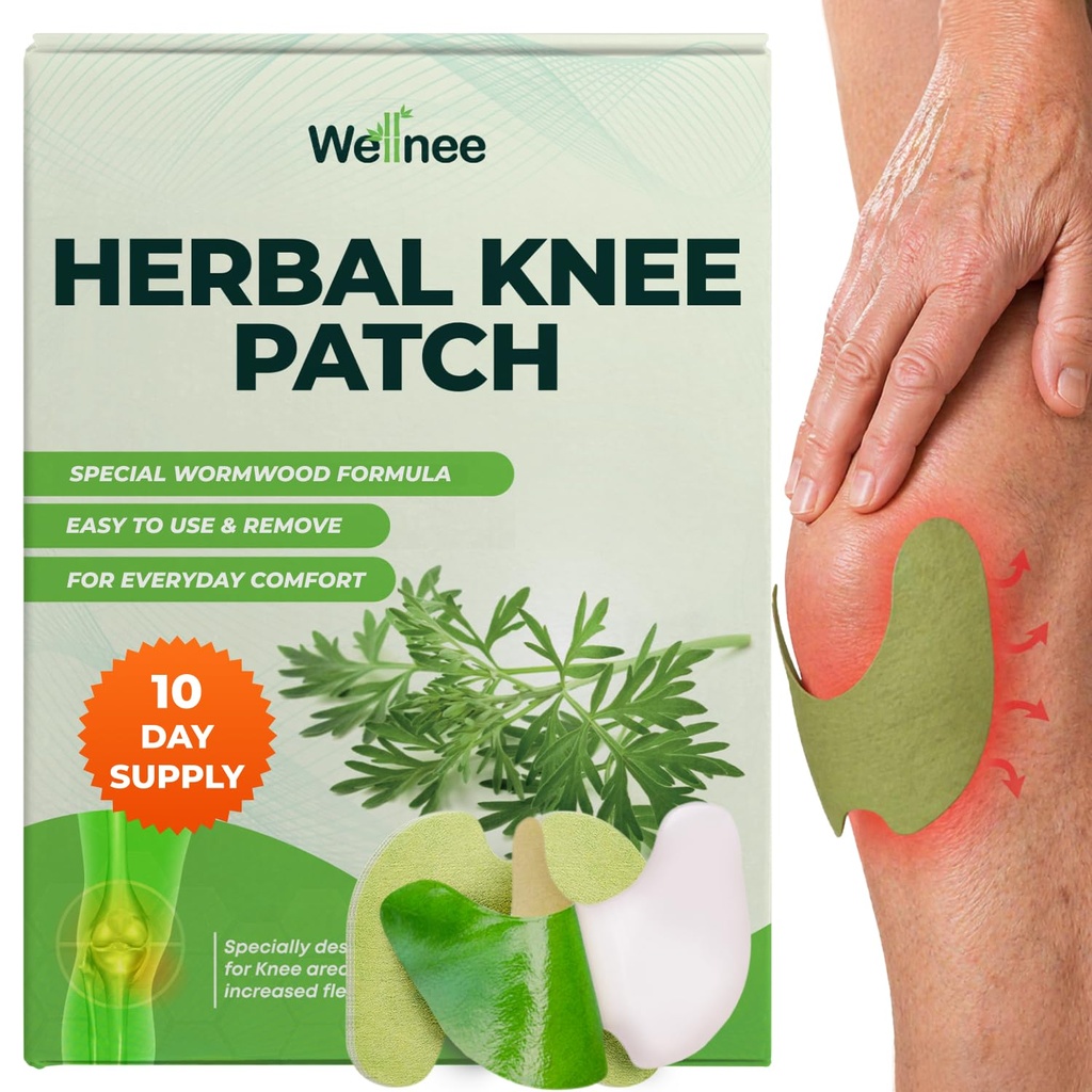 Wellnee Original Herbal Knee Patch - Wellknee Plaster för Knee Support & Muscle Pain - Maximal Styrka för en tillfällig lättnad - Adhesive Heat Patches Made with Natural Herbs for Wellness (10 Pads)