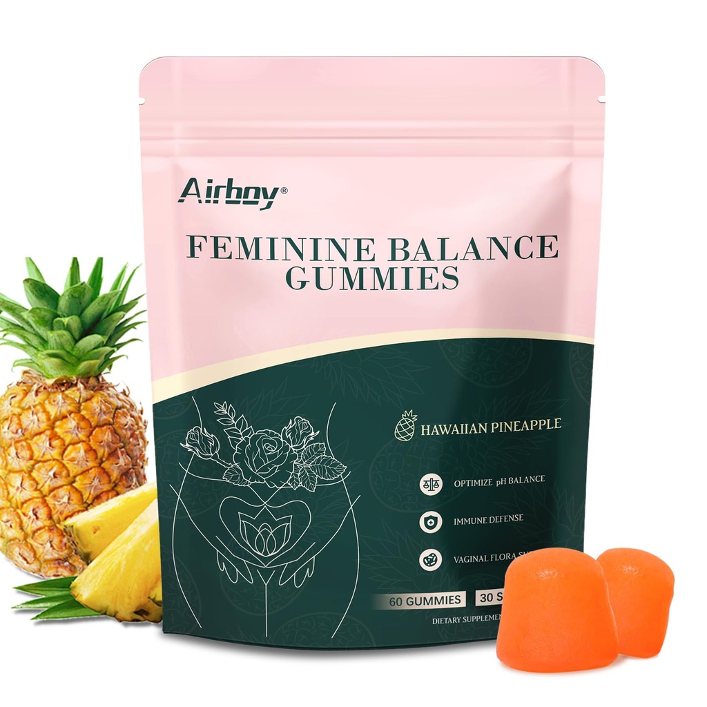 Airboy Feminine Balance Gummies - Ananas Gummies naisille PH - emättimen Probiootit Gummy - Immuunituki, emätin Flora Balance - 60 Gummies