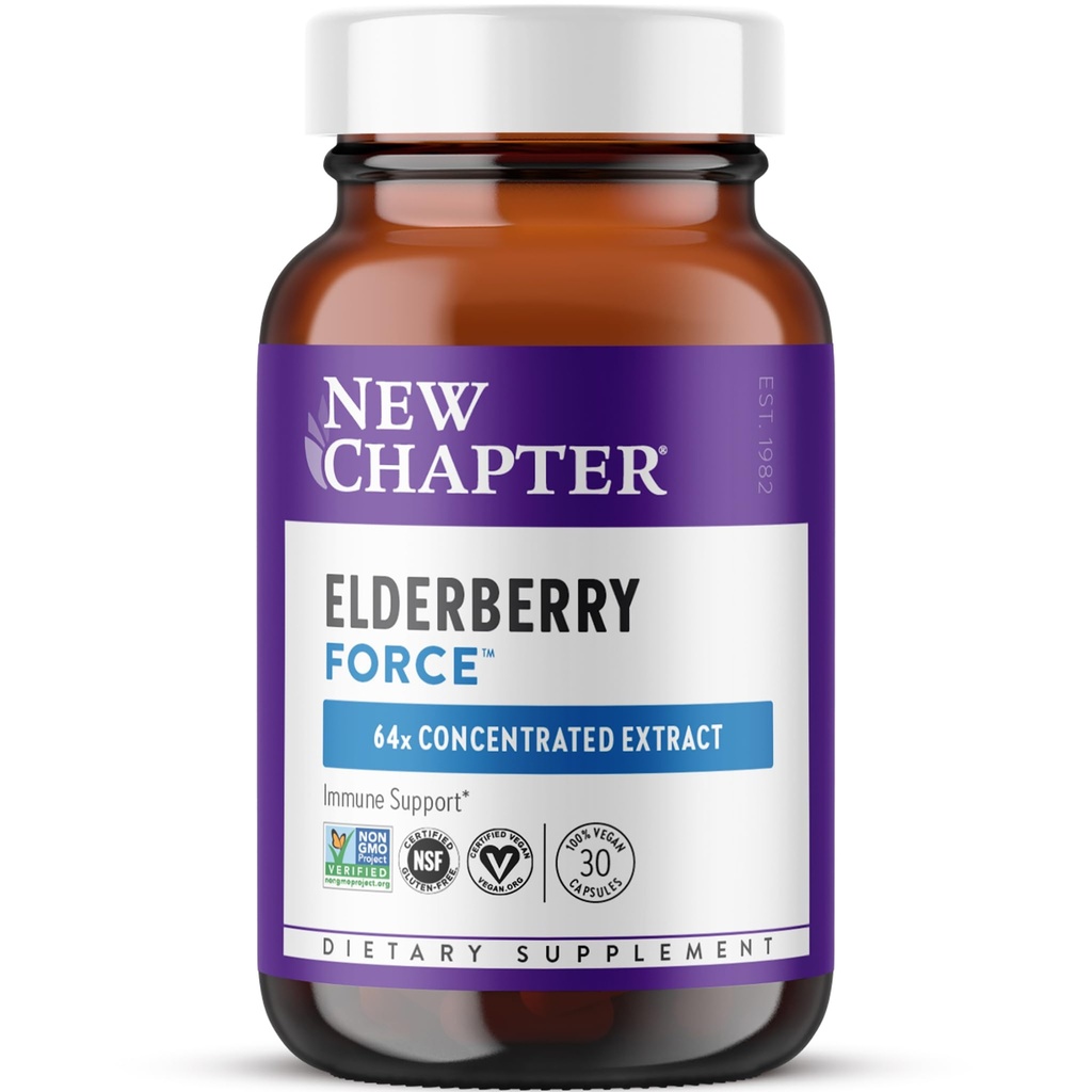 Uusi luku Vegaani Elderberry kapselit 64x Väkevä musta vanilja + mustaherukka kattava immuuni tukea, ei-GMO-projekti todennettu, gluteeniton, Certified Vegan, 30 kreivi