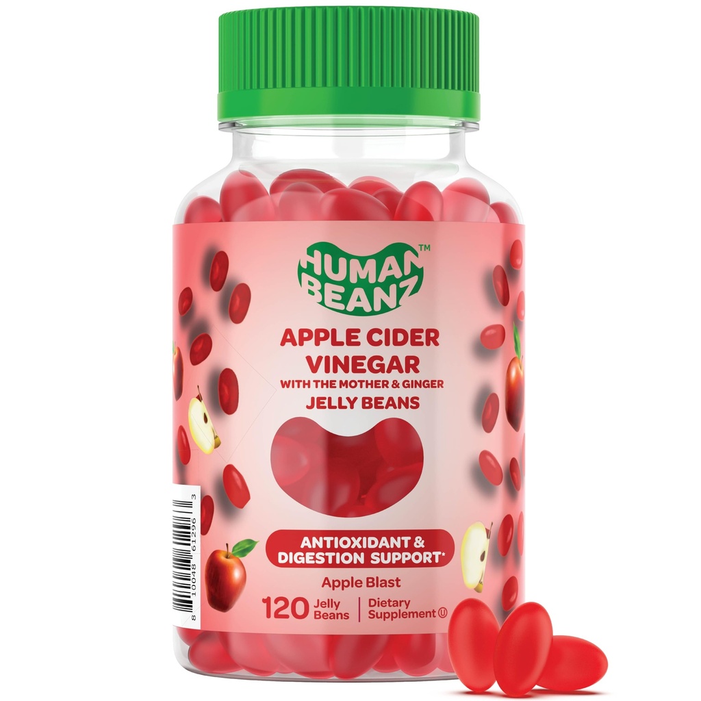 Omena siideri Viinietikka Jelly Bean Gummies äiti ja inkivääri, kasvissyöjä ravintolisät miesten ja naisten, digestiivinen terveys tuki, 120 Apple Blast hyytelöpavut, Kosher