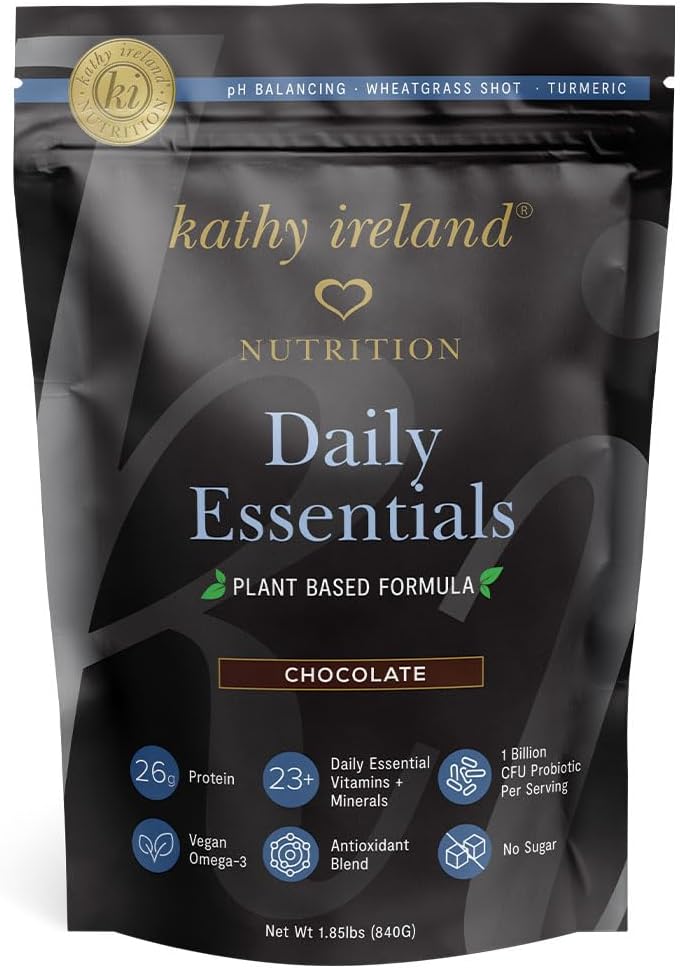 Kathy Ireland Nutrition Daily Essentials Plant-Based Protein Powder for Women, 26g Vegan Protein, Lean Meal Replacement - Suklaa