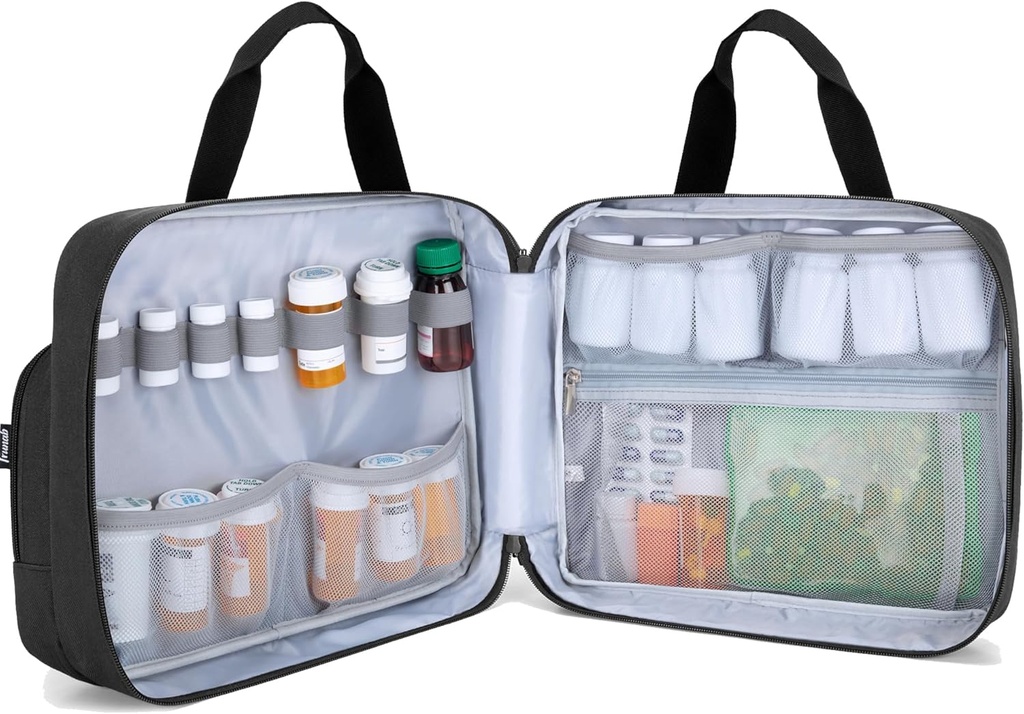 Trunab Pill Bottle Organizer Medicine kantava laukku turvallinen lääke matkalaukku resepti, vitamiinit, Medical lisäravinteet varastointi (vain)