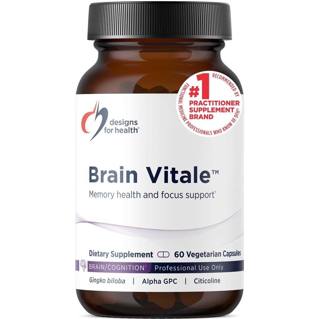 Designs for Health Brain Vitale - Tukee Focus, Memory, ja Stressi nootrooppinen sekoitus koliinia, siticoliinia, fosfatidyyliseriiniä, Ginkgo Biloba, ja Alpha GPC - Gluteeniton, Vegan (60 kapselia)