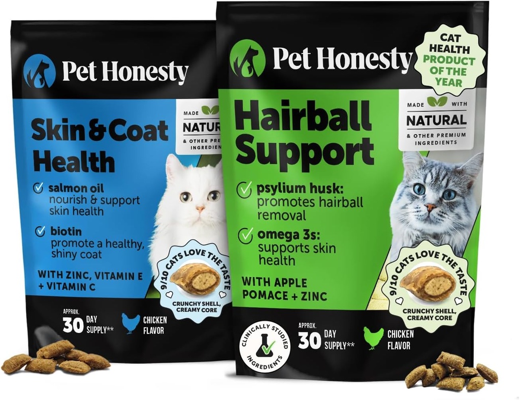 Cat iho & takki terveys & hiusten pallo tuki Bundle: Omegas & Biotin purut kiiltävä takki & Furball Remedy (Chicken 30-päivä tarjonta)