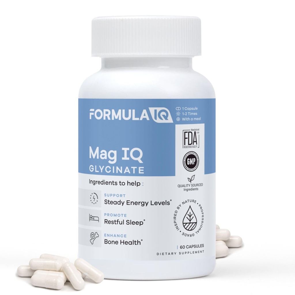FIQ - Mag IQ Glycinate - Magnesiumbisglysinaatti Chelate TRAACS - suuri imeytyminen Magnesium Glycinate täydennysosa - uni, päivittäinen energia, & Bone Wellness - 60 kapselia