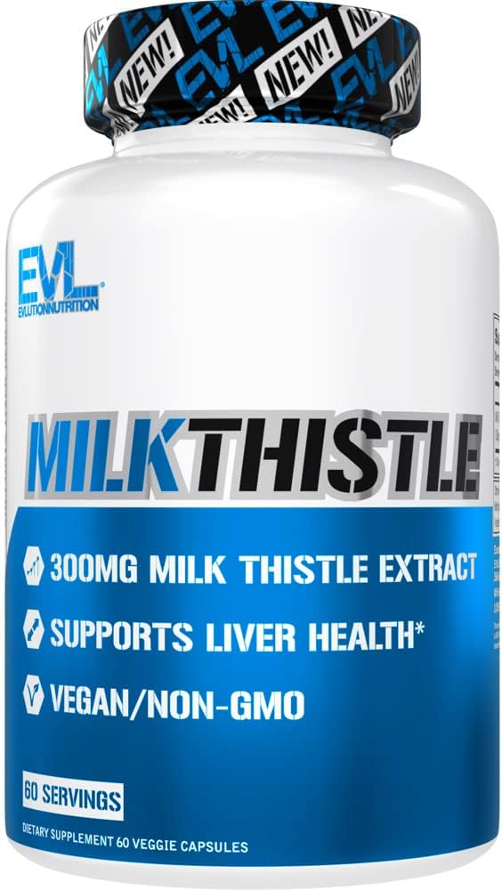Evlution EVL Silymarin Milk Thistle Capsules - Tillägg för Optimal Liver Cleanse Detox & Repair - Herbal Liver Support Supplement med Pure Milk Thistle Extract - 60 icke-GMO Veggie Capsules