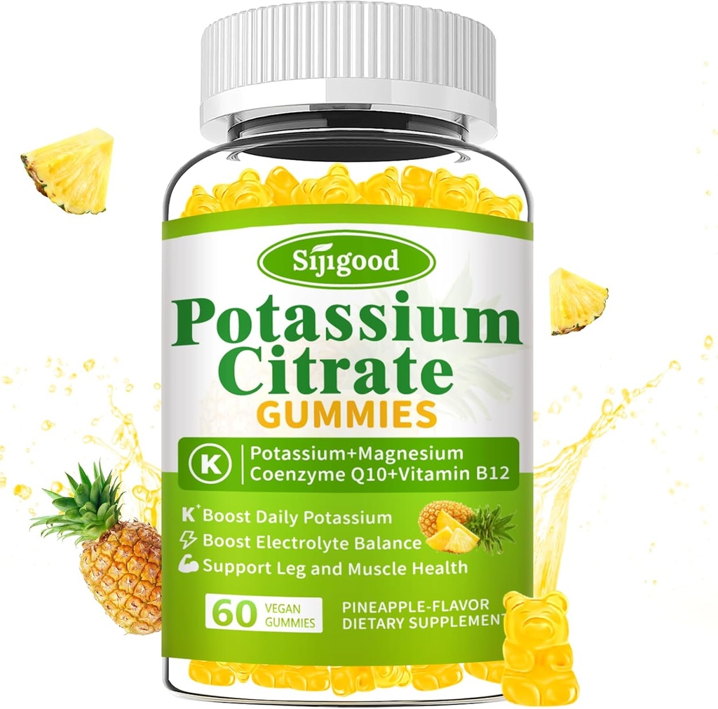 Kaliumsilikaatti Gummies ... Korkeatehoinen kaliumlisä lihasterveyteen, jalkakramp-apuun, Elektrolyyttitasapaino Vegaani, ei-GMO, gluteeniton, ananaksen maku 60