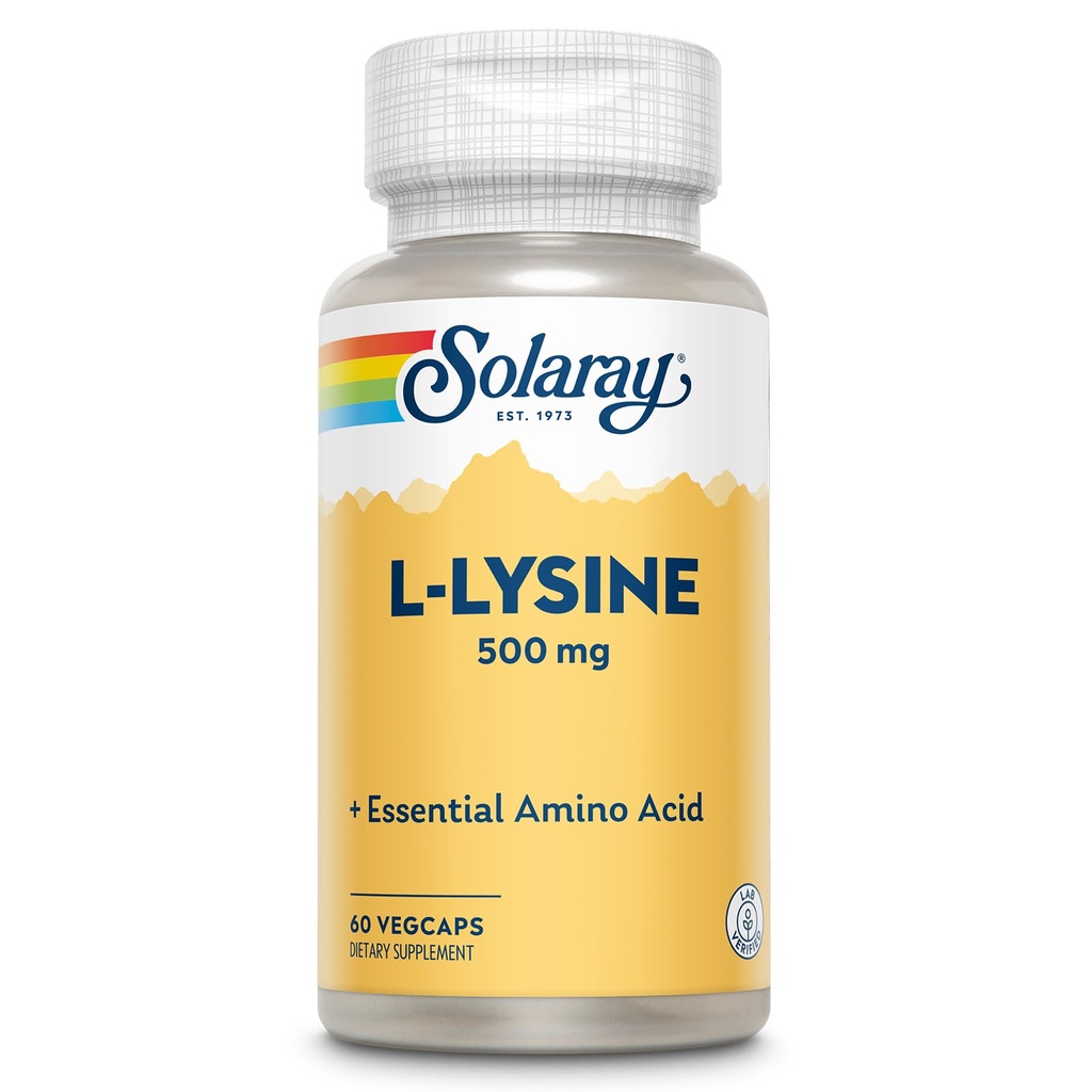 SOLARAY L Lysine 500 mg kapslar - Free-Form Essential Amino Acids Supplement - Kraftfull Wellness Support med L-Lysine Amino Acid - Lab Verified, 60-dagars garanti, 60 portioner, 60 VegCaps