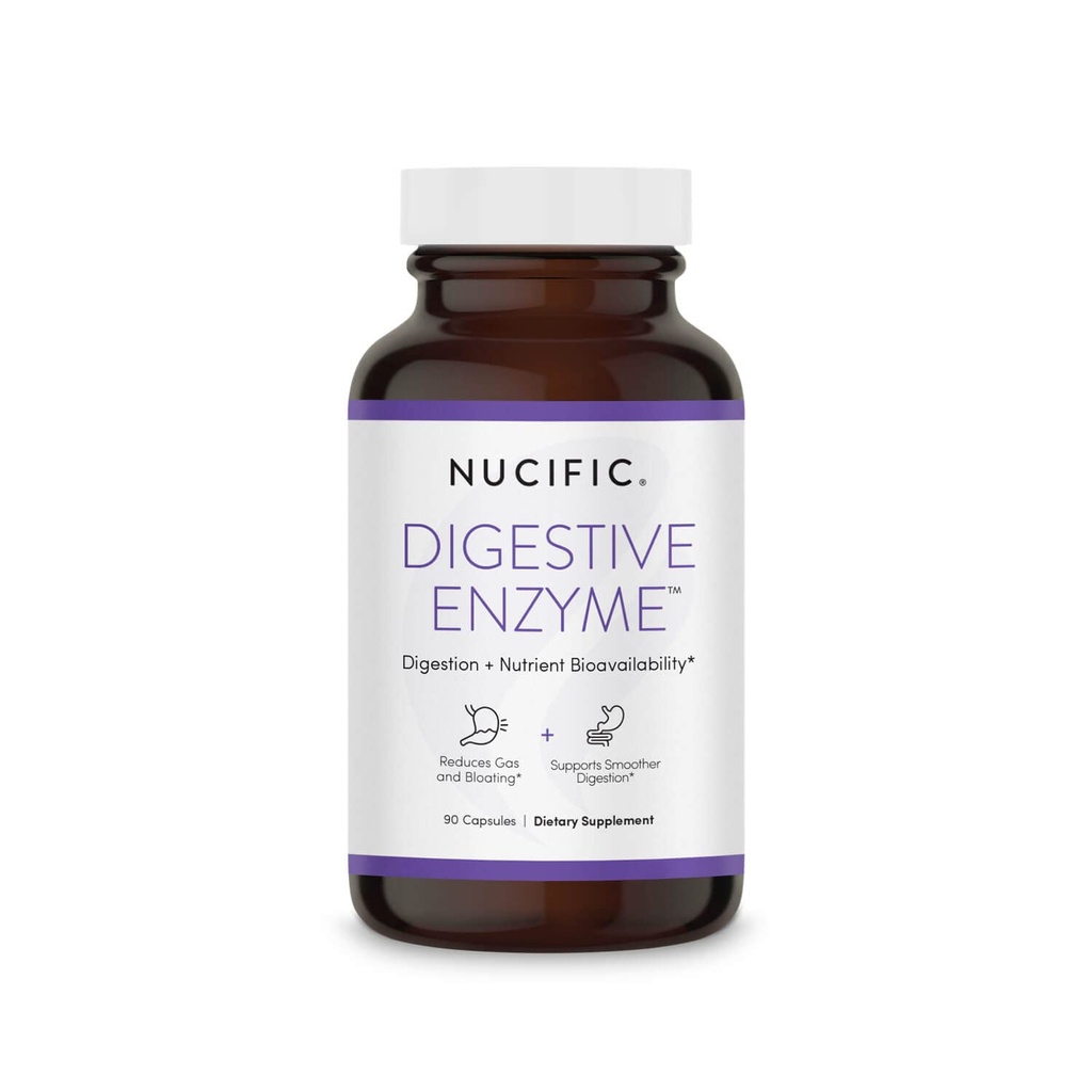 Nucific Dgestive Enzyme lisäravintoaine, joka tukee digestiota ja ravinteiden biologista hyötyosuutta, 90