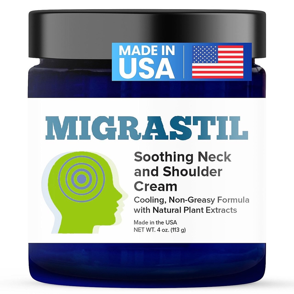 Basic Vigor Migrastil Rauhoittava kaula- ja olkavoide - Nopeasti toimiva & Tehokas - Ei- Greasy Topical Cream (4 oz.) Made in The USA