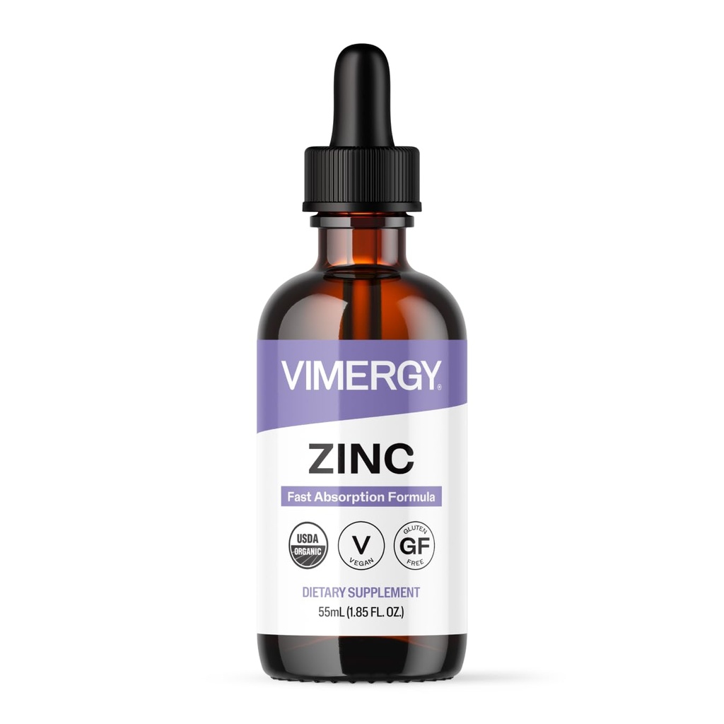 Vimergia Organic Sinkki täydentää naisille ja miehille (7,5 mg nestemäinen sinkki per tarjoilu) Nopea absorbing Immuuni tuki, edistää terveet luut ja iho, USDA Certified Organic, Vegan, Enintään 27 tarjoilua (55 ml)