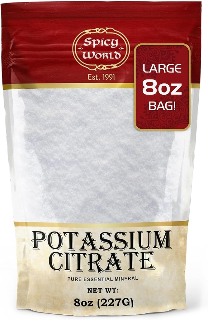 Mausteinen maailman kaliumsitraattijauhe 8 OZ - puhdas, vegaaninen, elintarvikeluokka, Bulk Kalium Supplement