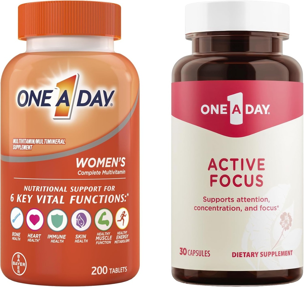 One A Day Bundle - En dags multivitamin för kvinnor 200 greve tabletter och en dag aktiv fokus tillskott, 30 kapslar