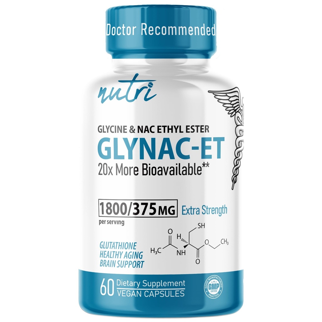 Nutri NAC Ethyl Ester + Glycin - Extra styrka 375mg - NACET med Selen - 80% Biotillgänglighet - N-Acetylcystein - Anti Aging Supplement, Boost Glutathione - 60 kapslar - 3rd Party Tested