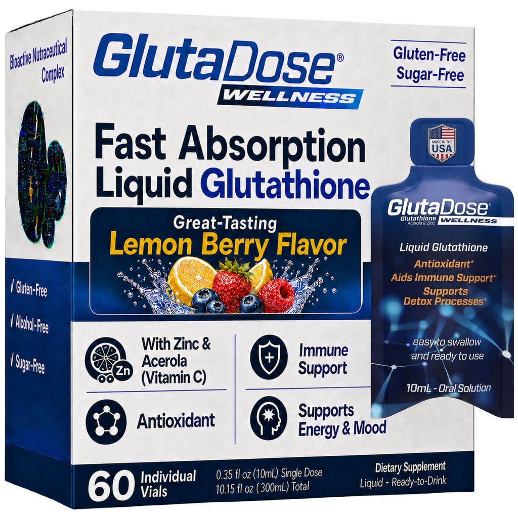 Liquid Glutatione Supplement, Lemon Berry Flavored Acerola Energy Booster w/Zinc, Daily Vitames & Minerals, Zero Sugar Formulation, Everyday Auto-Immune Tuki aikuisille, 0,34 fl oz, Pakkaus 60