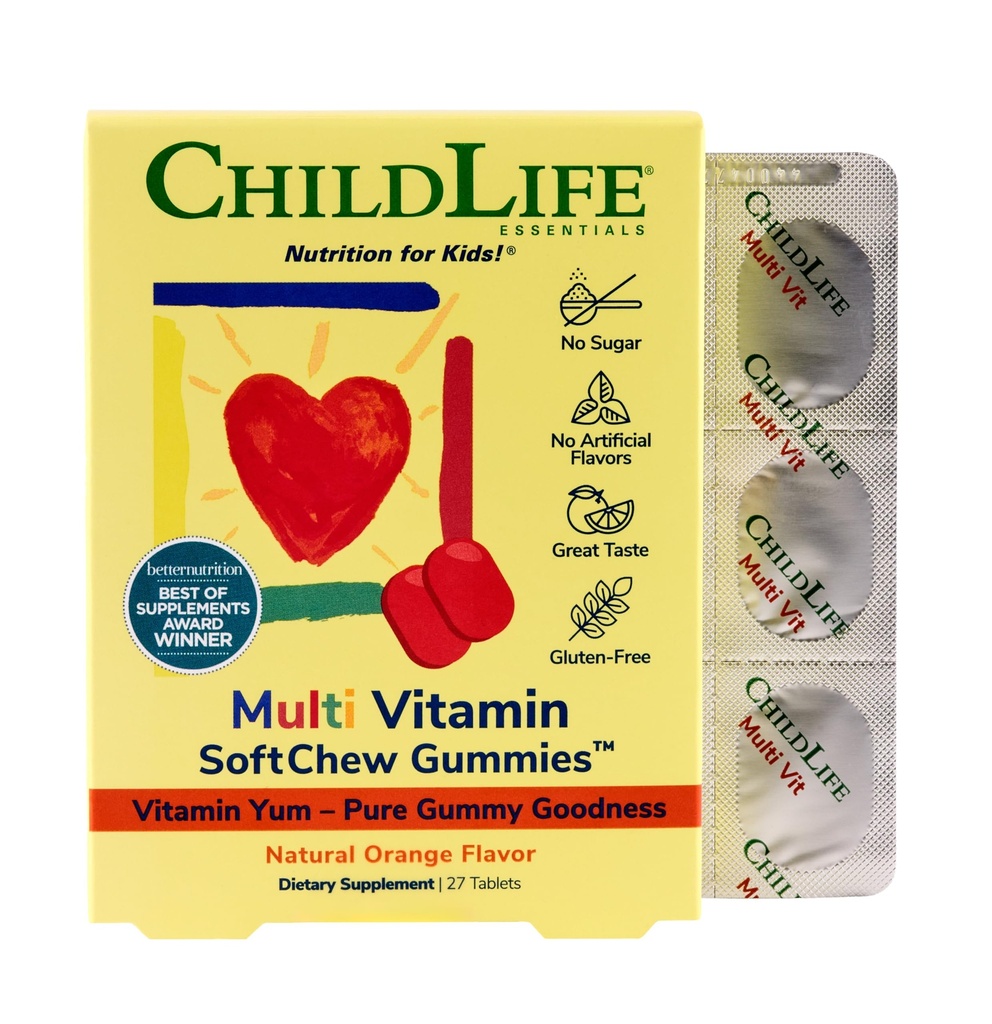 CHILDLIFE ESSENTIALS Kids Multivitamin SoftChew Gummies - Kids Vitaminer, Multivitamin för barn, Multivitamin Gummies, Toddler Vitaminer, Kids Chewable Vitamin, Sugar Free - Natural Orange, 27 tabletter