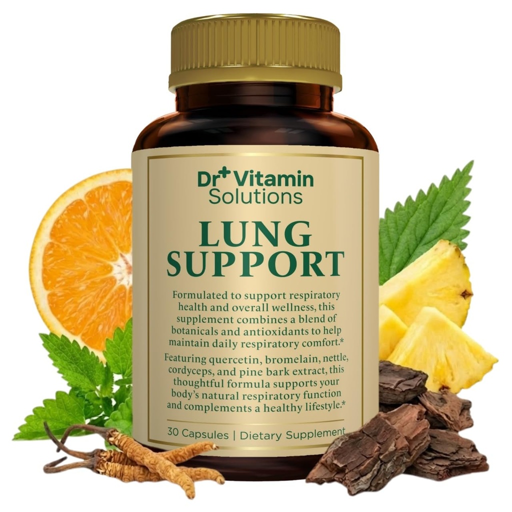 DR VITAMIN SOLUTIONS Lung Detox Supplement för Män & Kvinnor - 10-i-1 Blend w / Vitamin C & Butterbur Root - Stöder Lung Health & Respiratory Function - Förbättrar andning, syreflöde - 30 Vegan Caps