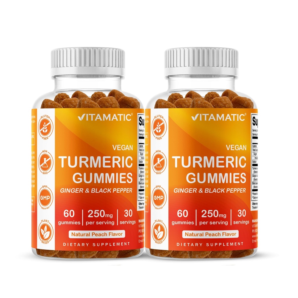 Vitamatic Turmeeric Gummy inkivääri & Black Pepper Extract 60 Vegaani Gummie Jokainen ... 2 pakkaus (120 Gummia) 95% Curcuminoidit ...