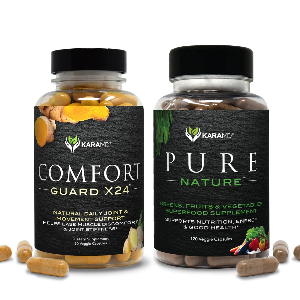 KaraMD Pure Nature & Comfort Guard Bundle | Whole Food Greens, Fruits & Vegetables Supplement + Movement Support | Non-GMO, Vegan, Gluten-Free (30 portioner vardera)