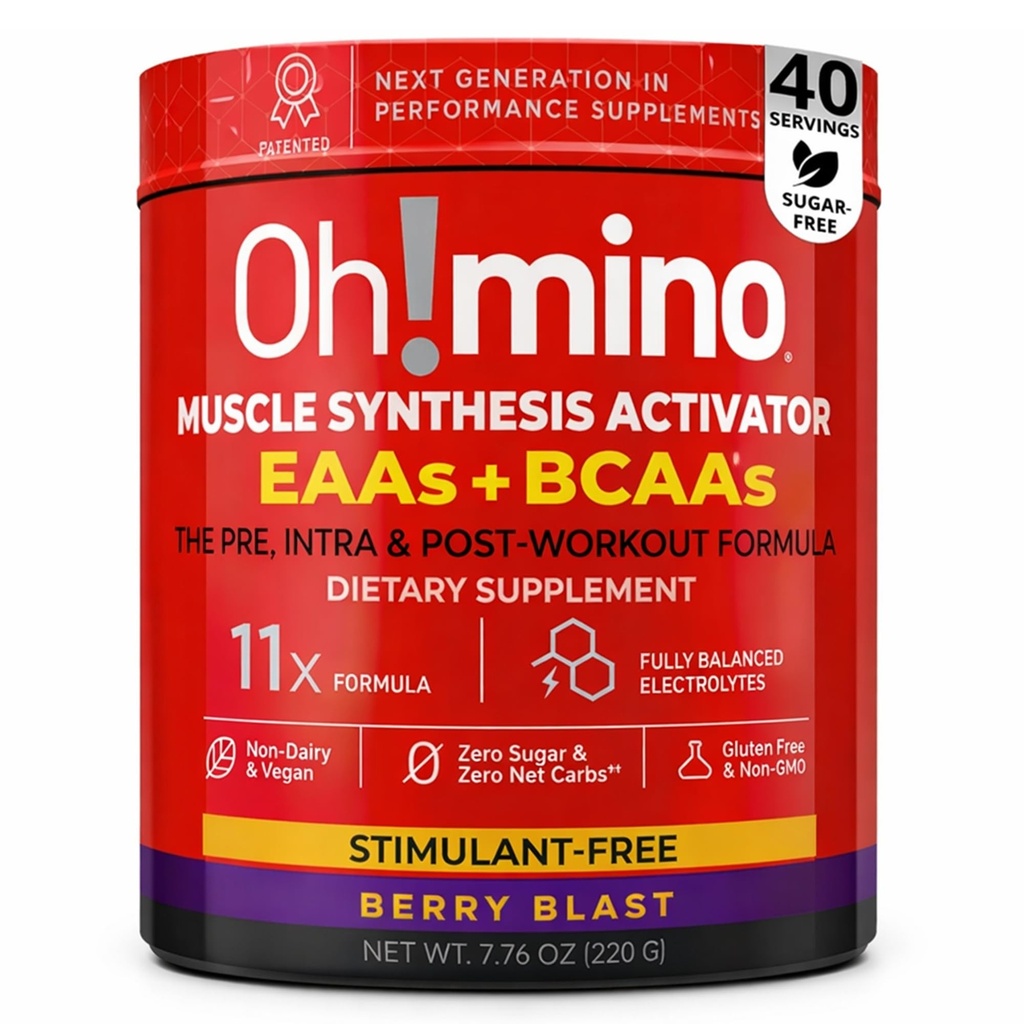Oh!mino Essential Amino Acids Supplement. Berry Blast, Stimulanttivapaa jauhe. Kaikki 9 EAA, BCAAs ja Täydellinen Amino harjoituksia, Amino energia, ja rakentaa lihasten, ja palata nopeammin.