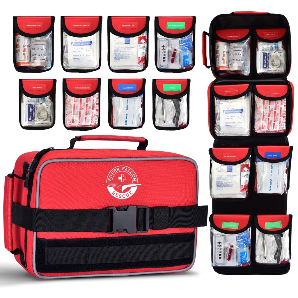Waterproof First Aid Kit 418Pcs for Car Home Outdoor Emergency Survival | Color-Coded Organized Pockets, Dual-Handle Design; Waterproof Material for Car Home Hiking Backpacking and Daily Emergencies