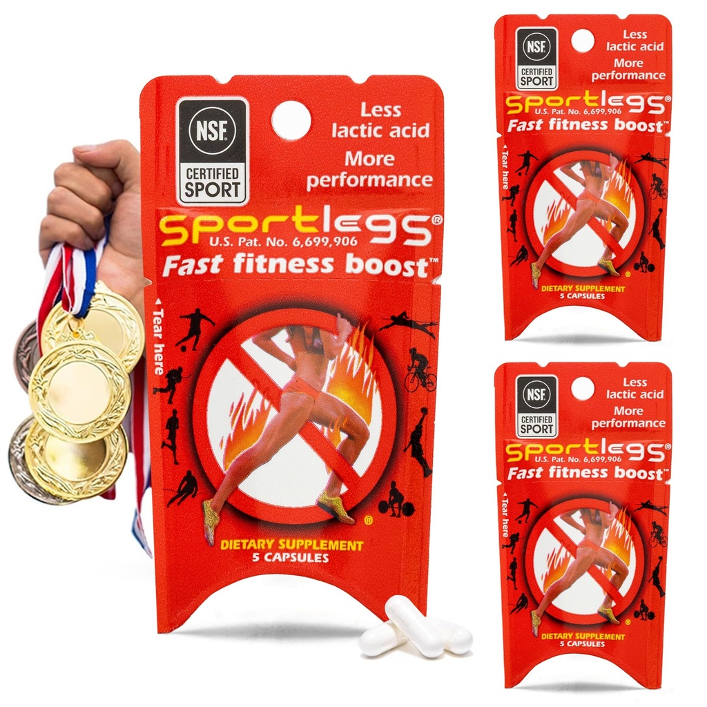 SPORTLEGS Nopea Fitness Boost Pre harjoitus miesten ja naisten, Maitohappo täydentää, Urheilun kestävyys polttoaineen kestävyys täydentää Runners - 5-Cap Packet, Trial Pack 3