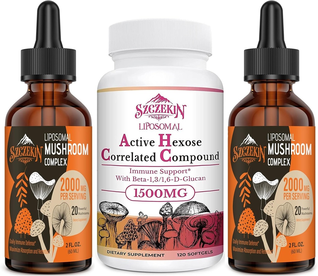 1500 MG Liposomal Active Hexose Correlated Supplement 120 SoftGels Bundle 2000 MG Liposomal Mushroom Complex Drops 60 Servings