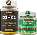 NEVISS-vitamiini D3 5 000iu & K2, kalsiumgummit & digestiivinen Entsyymit Gummie