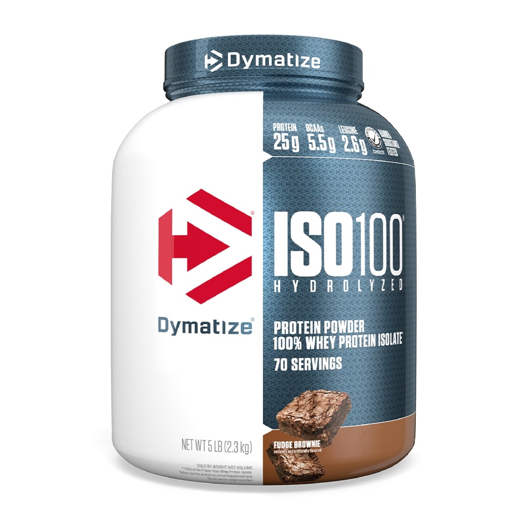 Dymatize ISO100 Whey Protein Powder Isolate, Fudge Brownie, 25g proteiinia, 5 punta, 5.5g BCAAs, Alle 120 Cal., Gluteeniton, 1g rasvaa, 1g sokeria, 2g Carb (70 tarjoilua)