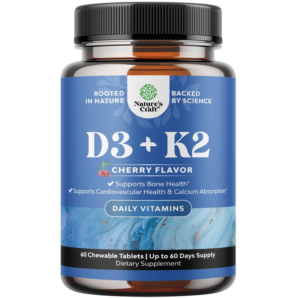 D3-vitamiinia K2 MK7 täydentää - D3-vitamiini 2000 IU tabletit ja K2 Immuunin tuki Bone Health Heart Health Joint Support Bone Strength ja mieliala Boost - VIT Immuunijärjestelmä - 60 Count