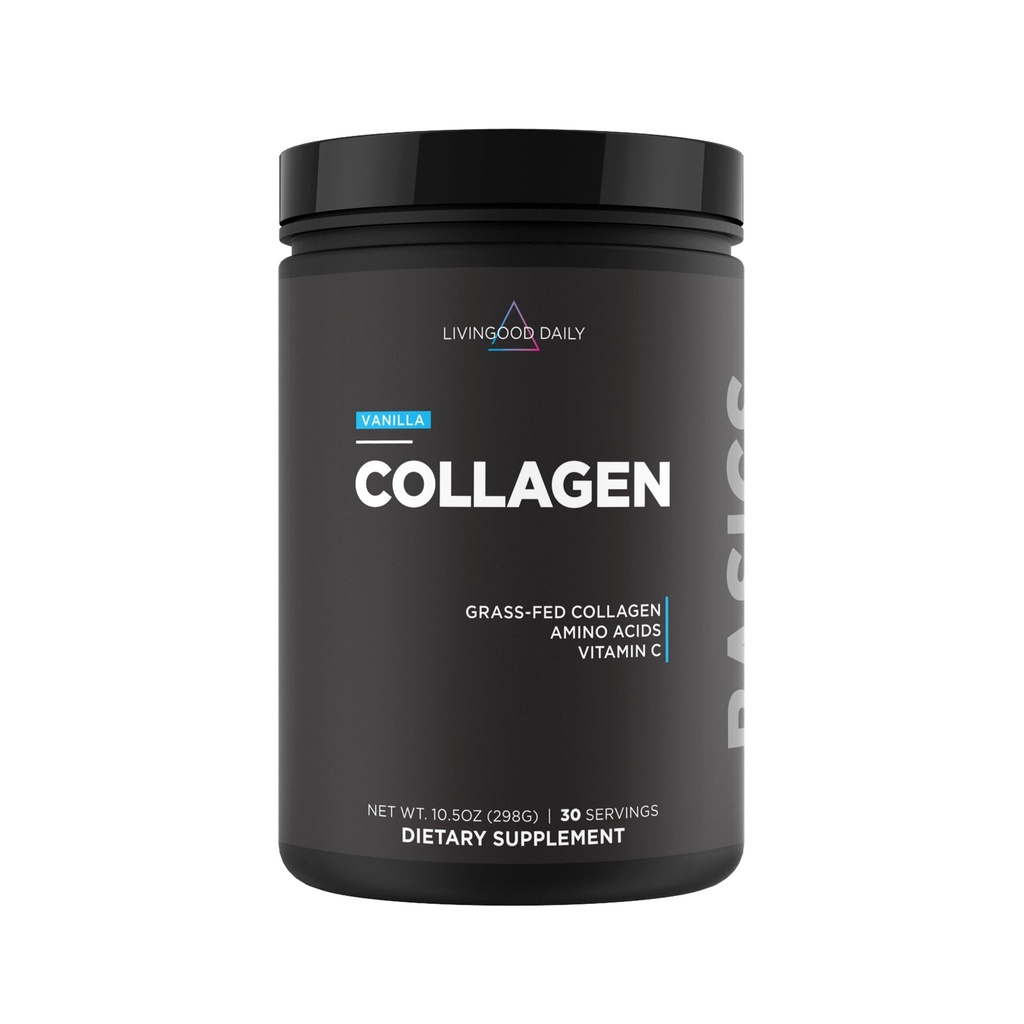 Livingood Daily Vanilla Collagen Powder for Women & Men, Hydrolysed Collagen Peptides Powder with C-vitamiini, proteiini 20 aminohapolla, tyyppi I & III, Grass Fed, Keto, Paleo, Gluteeniton, 30 Srvgs
