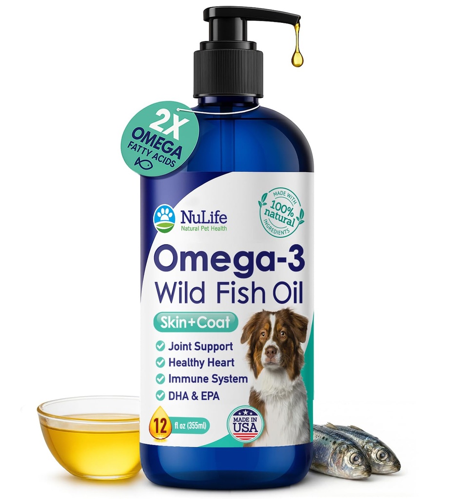 Liquid Fish Oil for Dogs with Omega 3, 6 ja 9 Fatty Acids, Wild Caught from Iceland, Iho ja takki Supplement for Sheddding, kutiava iho, Allergiat, aivot ja sydän terveys, Rich in EPA + DHA - 12 oz