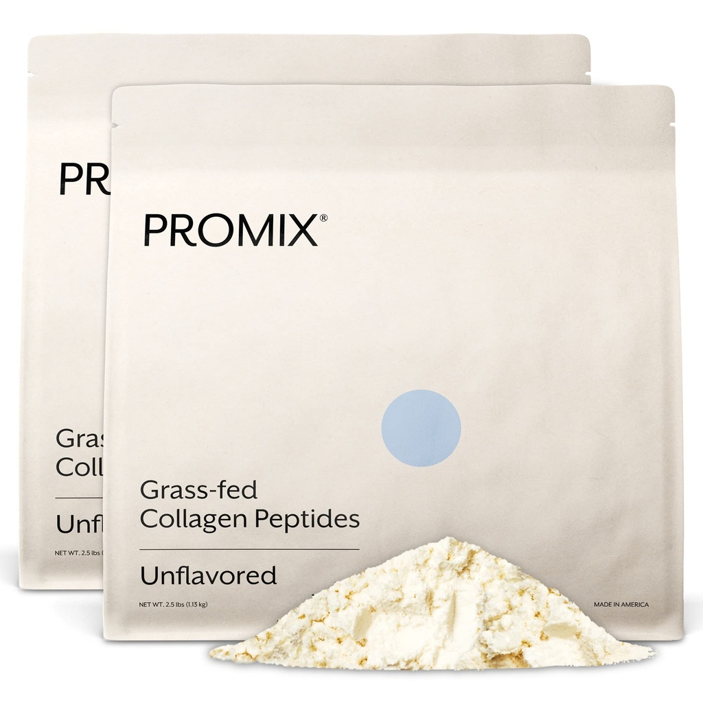 Promix Hydrolyzed Collagen Peptides - Tyyppi 1 Grass Fed Collagen, 4.7glysiini, tyyppi 3 bioaktiiviset peptidit - Ei makua - 2,5 punta (paketti 2)