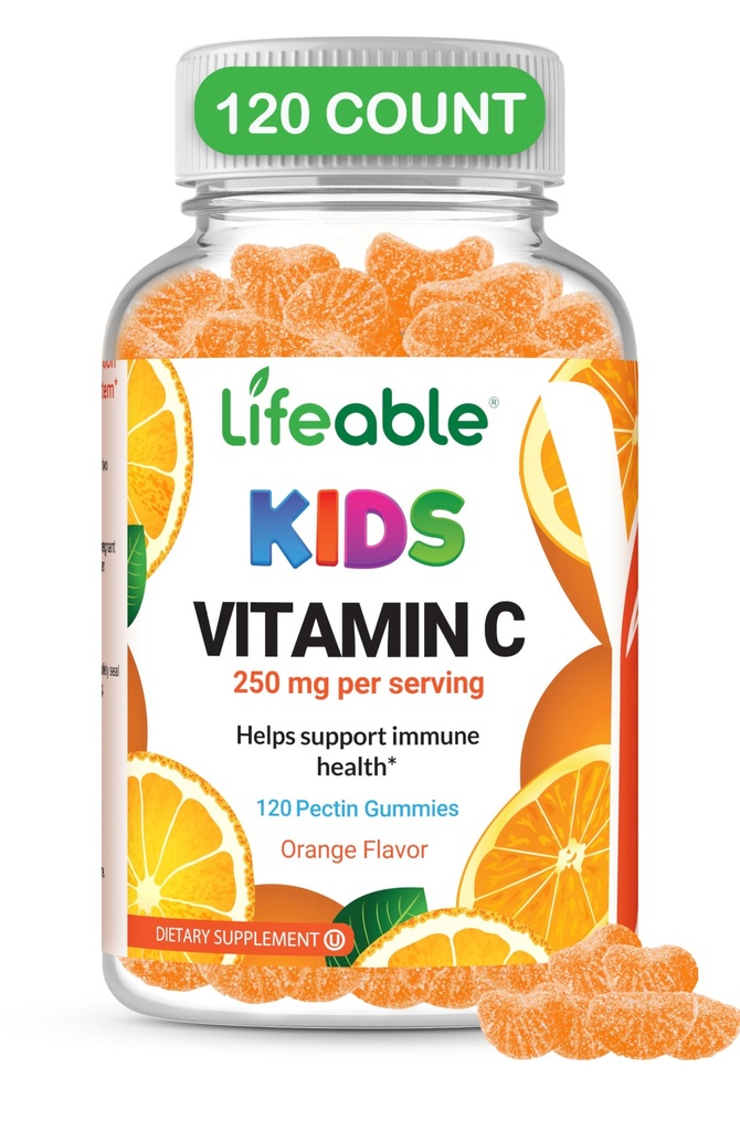 Doctor's FINEST C-vitamiinia Gummies for Kids - Vegaani, GMO vapaa & Gluteenittomat - Great Makeutus Orange Flavor Pectin Chews - Lasten ravintolisä - 250 mg C-vitamiinia - 120 Jellies [60 annosta]
