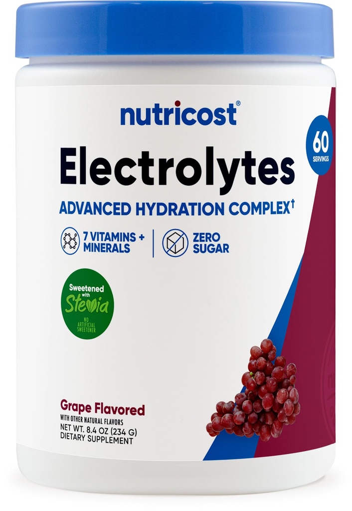Nutricost Electrolyte Complex Powder (60 tarjoilua, viinirypäle) - Hydraation lisäravinne juoma Mix vitamiineja ja kivennäisaineita