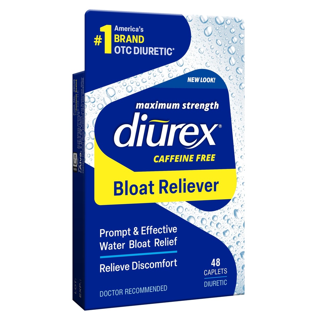 Diurex Kofeiiniton bloat Relief, Maksimi vahvuus, Release Water Bloat Epämukava, Enintään 6 tuntia helpotusta, 48