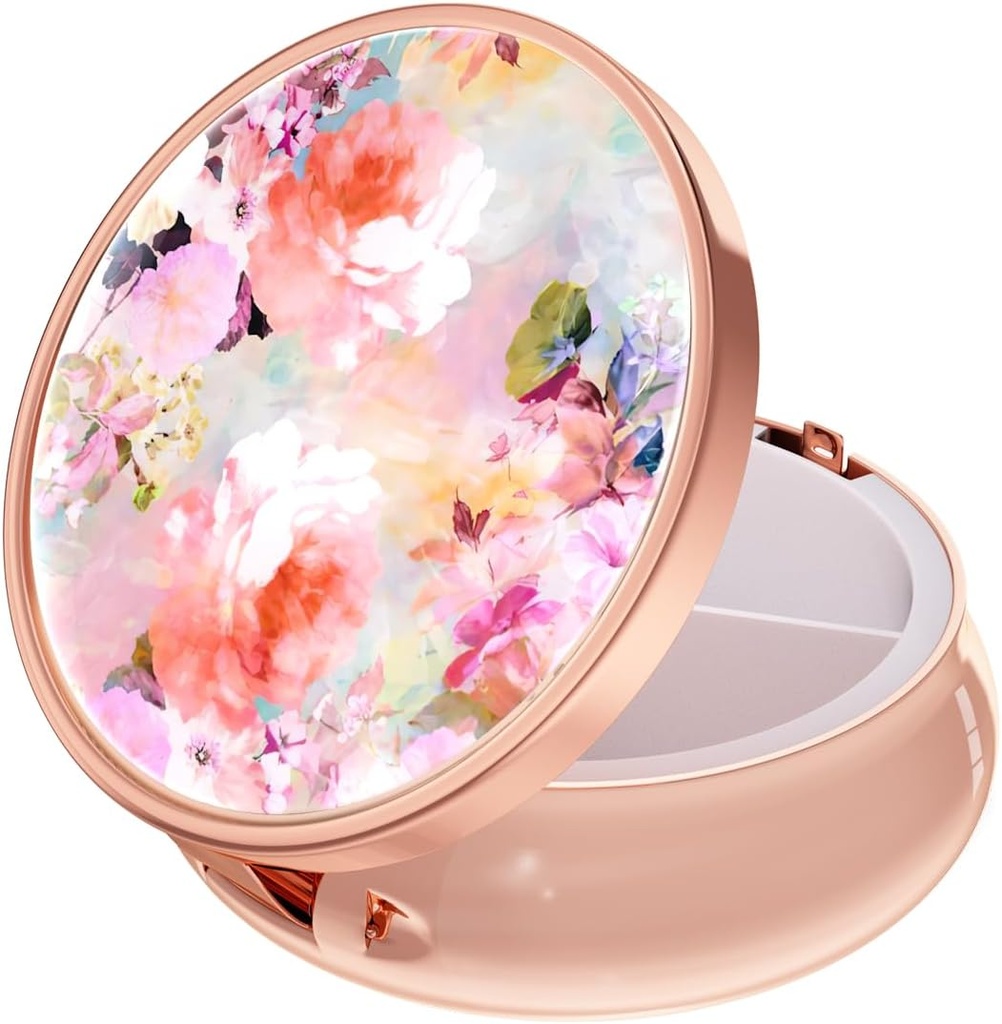 Rouidr Pill Box, 3 Osasto lääke pilleri tapauksessa, pieni pilleri laatikko laukku ja tasku, metalli matka pilleri laatikko, pilleri Container Medicine haltija Vitamiini Container, ainutlaatuinen lahja, Rose kulta(Vesiväri Flower)