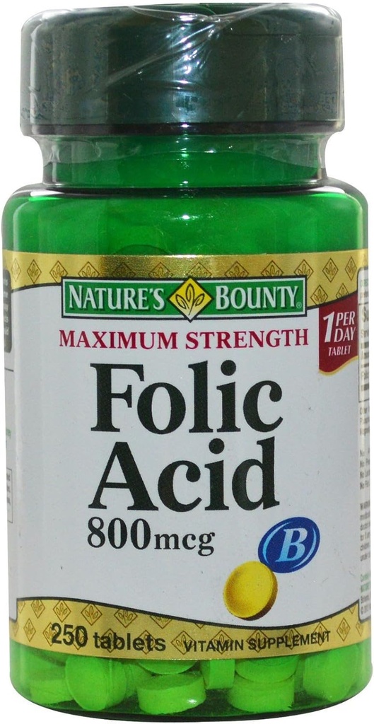 Nature's Bounty Folic Acid 800 mikrog Tabletit Suurin vahvuus 250 ea (Pack of 5)