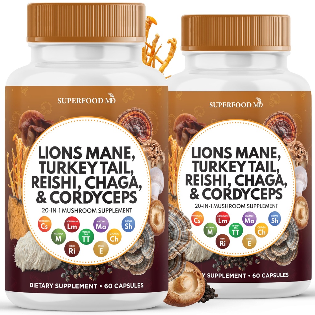 Lions Mane Sieni täydentää Turkki Tail Reishi Cordyceps Chaga vaahtokarkki juuri - 120 Count