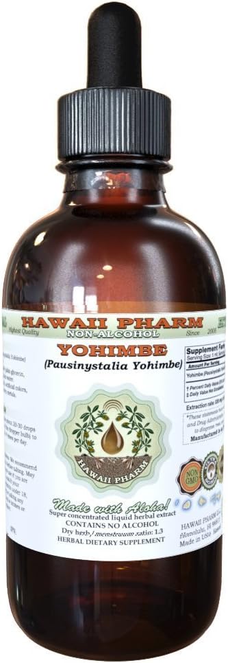 Havaiji Pharm Yohimbe Alkoholiton nesteuute, Yohimbe Liquid (Pausinystalia Yohimbe) Kuivattu Bark Glycerite Natural Herbal Supplement, USA 4 fl.oz