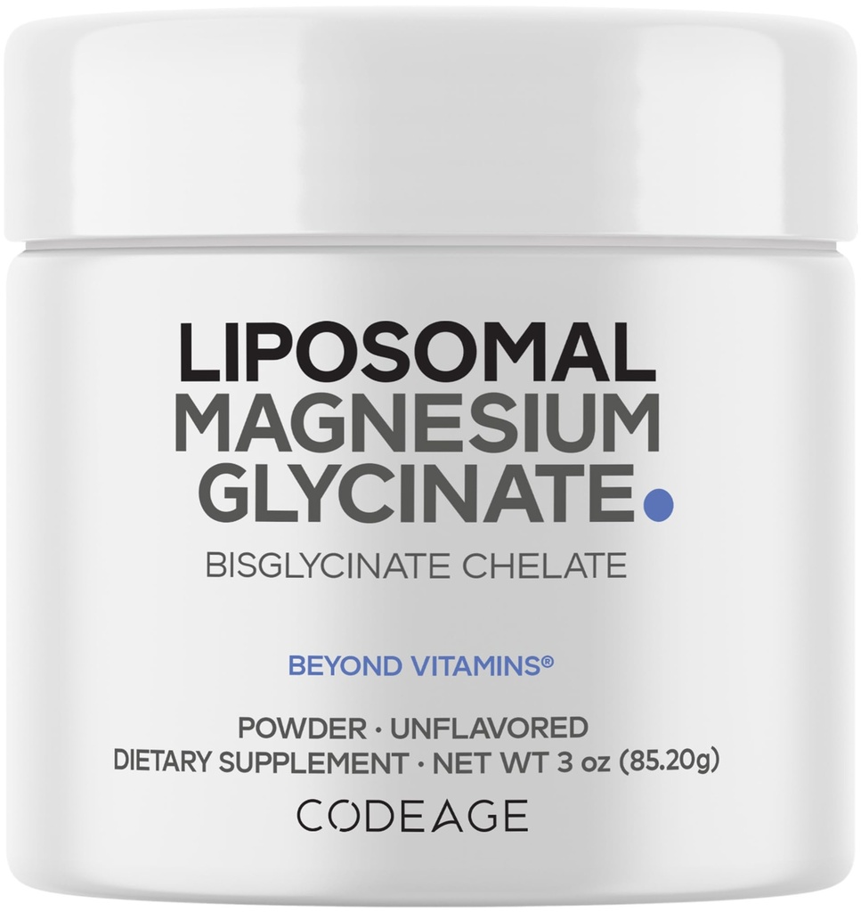 Codeage Magnesium Glycinate Powder Supplement, 2-Kuukausi, Bisglysinaatti Magnesium Kelaatti, makuamaton, liposomaalinen toimitus, kelated Magnesium Powder Mineral, ei-GMO Vegaani, 3 oz