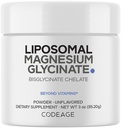 Codeage Magnesium Glycinate Powder Supplement, 2-Kuukausi, Bisglysinaatti Magnesium Kelaatti, makuamaton, liposomaalinen toimitus, kelated Magnesium Powder Mineral, ei-GMO Vegaani, 3 oz