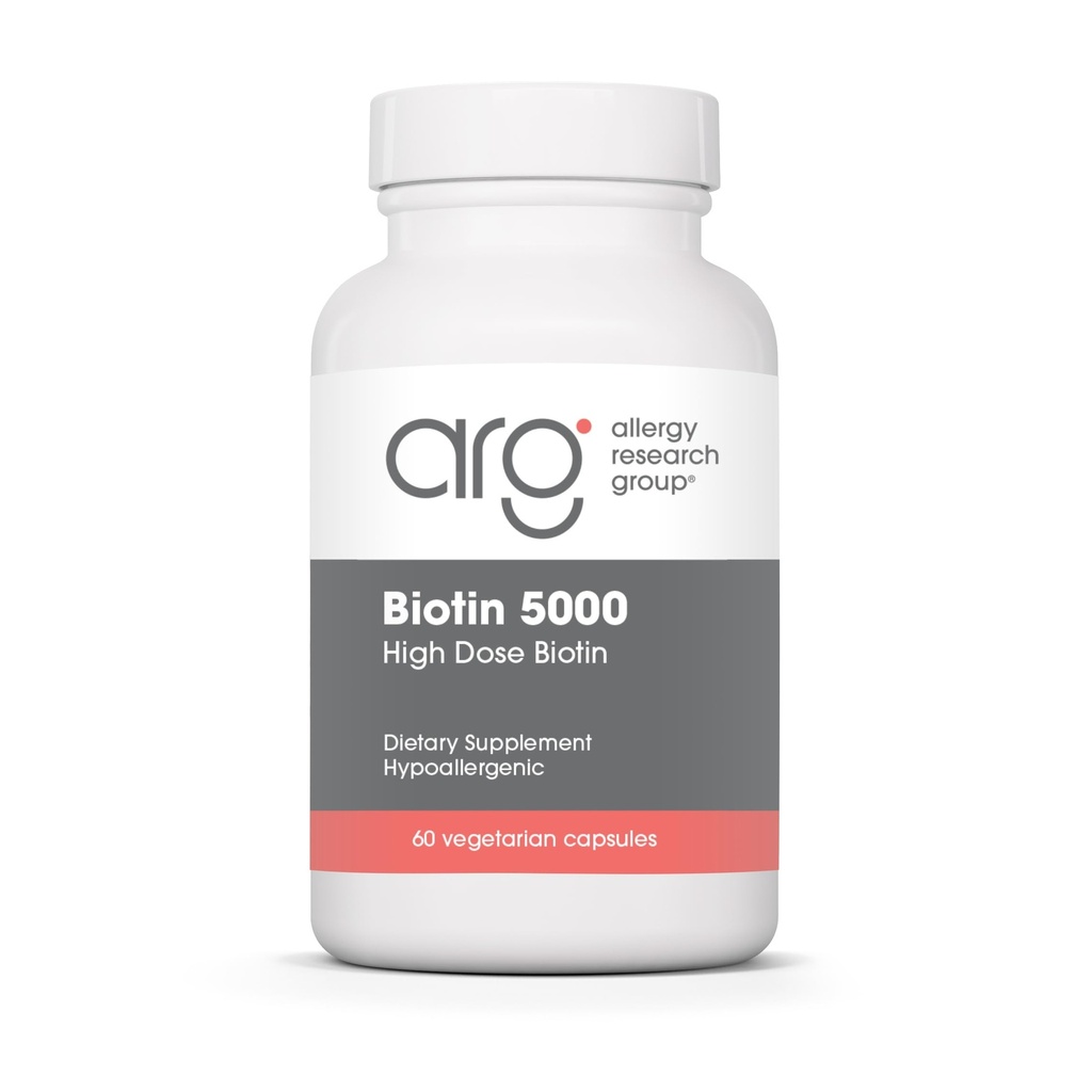 Allergy Research Group Biotin 5000 Supplement - 5000mcg Biotin, vitaminer för hår, hud och naglar, hög dos, vegetariska kapslar, hypoallergen, glutenfri - 60 greve