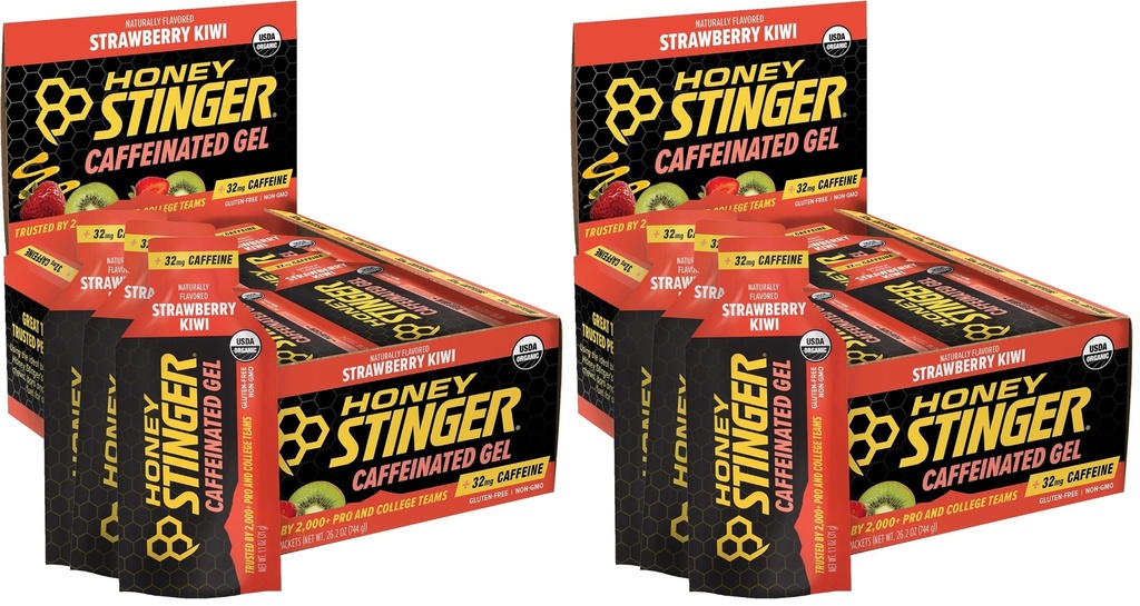 Honey Stinger Strawberry Kiwi Energy Gel,Caffeinated & Gluten Free with Organic Honey,for Exercise,Running and Performance,Sports Nutrition for Home & Gym,Pre and Mid Workout,(Pack of 48)